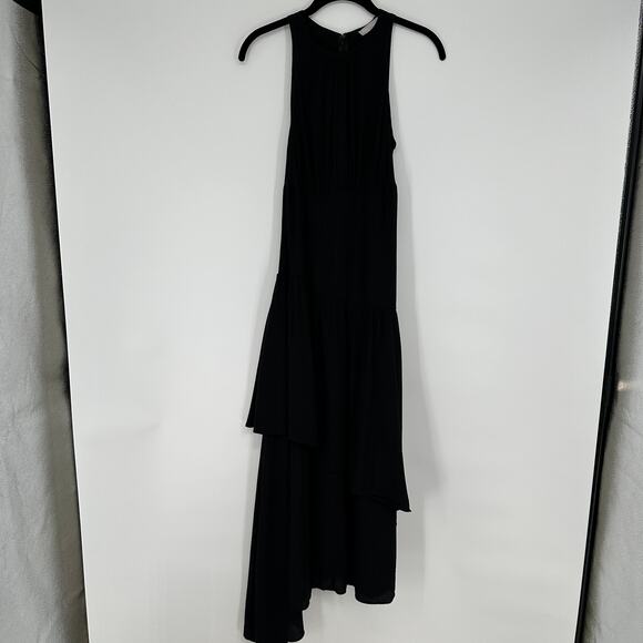 Chelsea28 Black Jewel Neck Sleeveless Tiered Asymmetric Midi Dress Womens XS - Picture 2 of 11